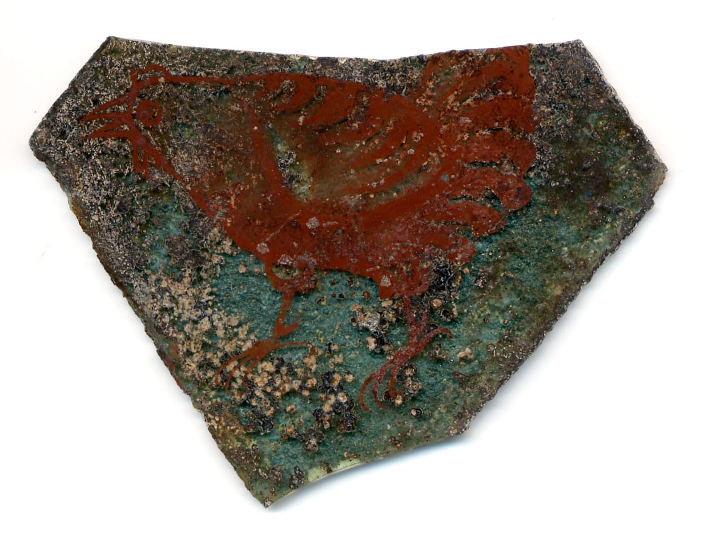 Fragment of window glass featuring a cockerel